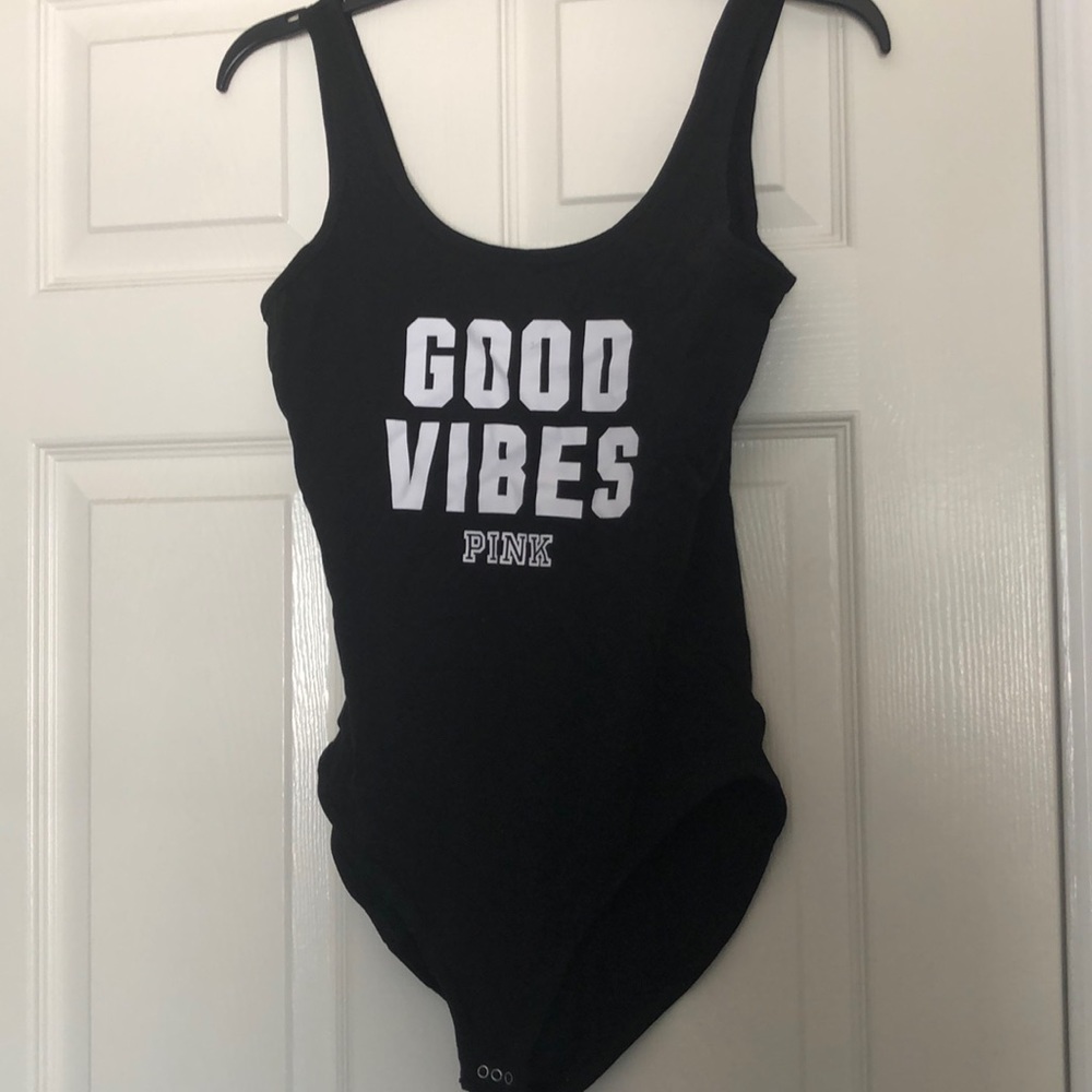 Pink Victoria’s Secret “Good Vibes” bodysuit